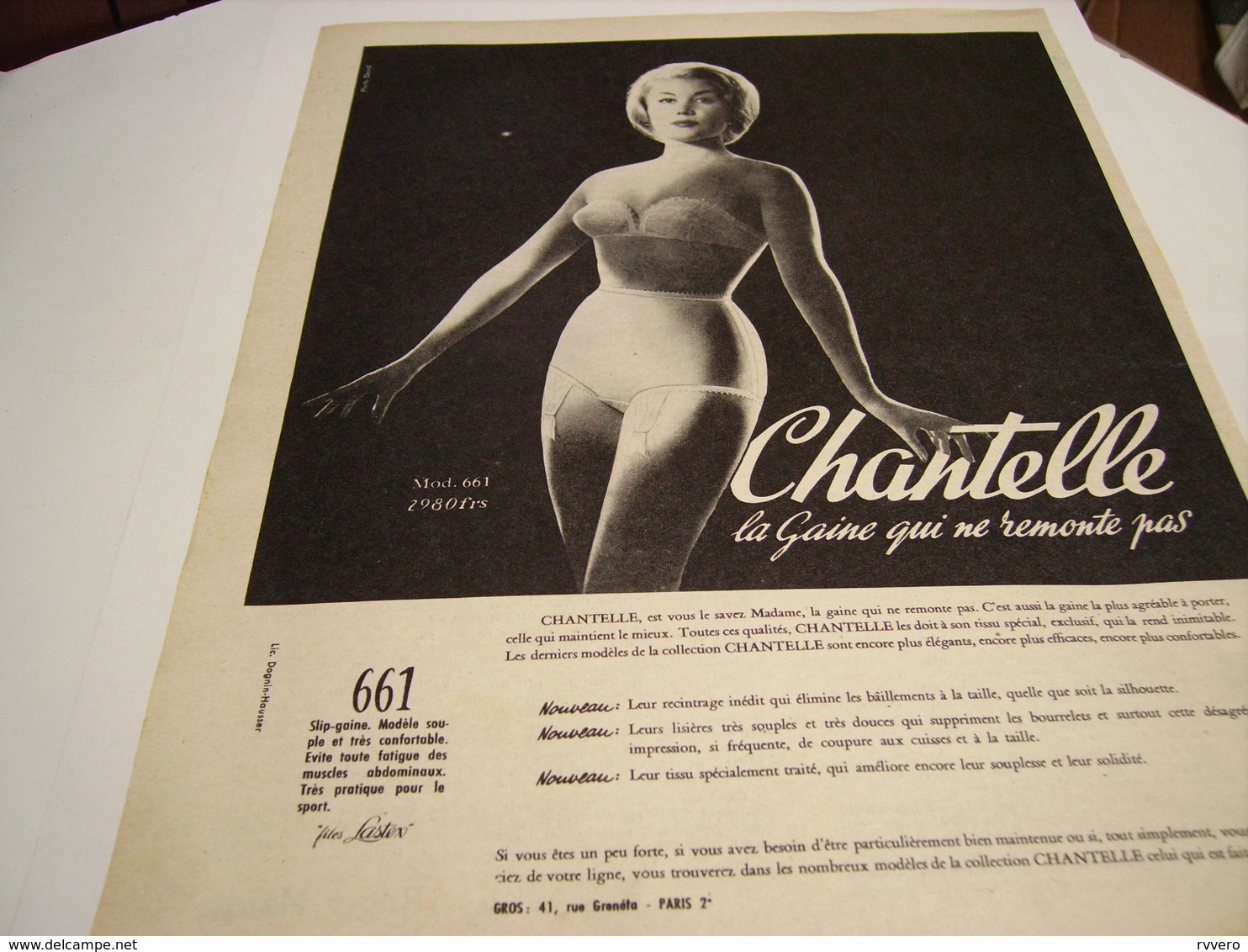 ANCIENNE   PUBLICITE LA GAINES QUI NE REMONTE PAS  DE CHANTELLE  1958 - Autres & Non Classés