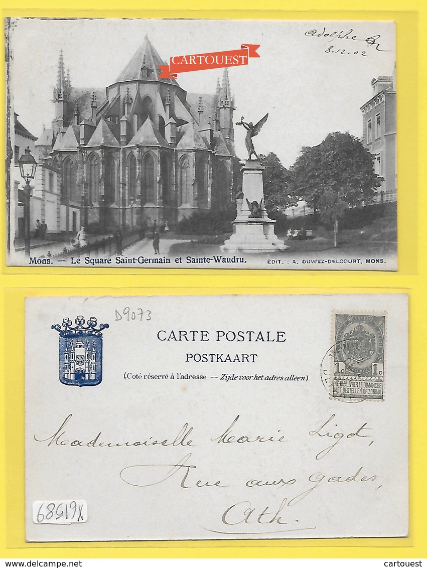 CPA Mons - 1902 Square St Germain Et Ste Waudru - Précurseur Timbrée Armoiries 1 Centime - Mons