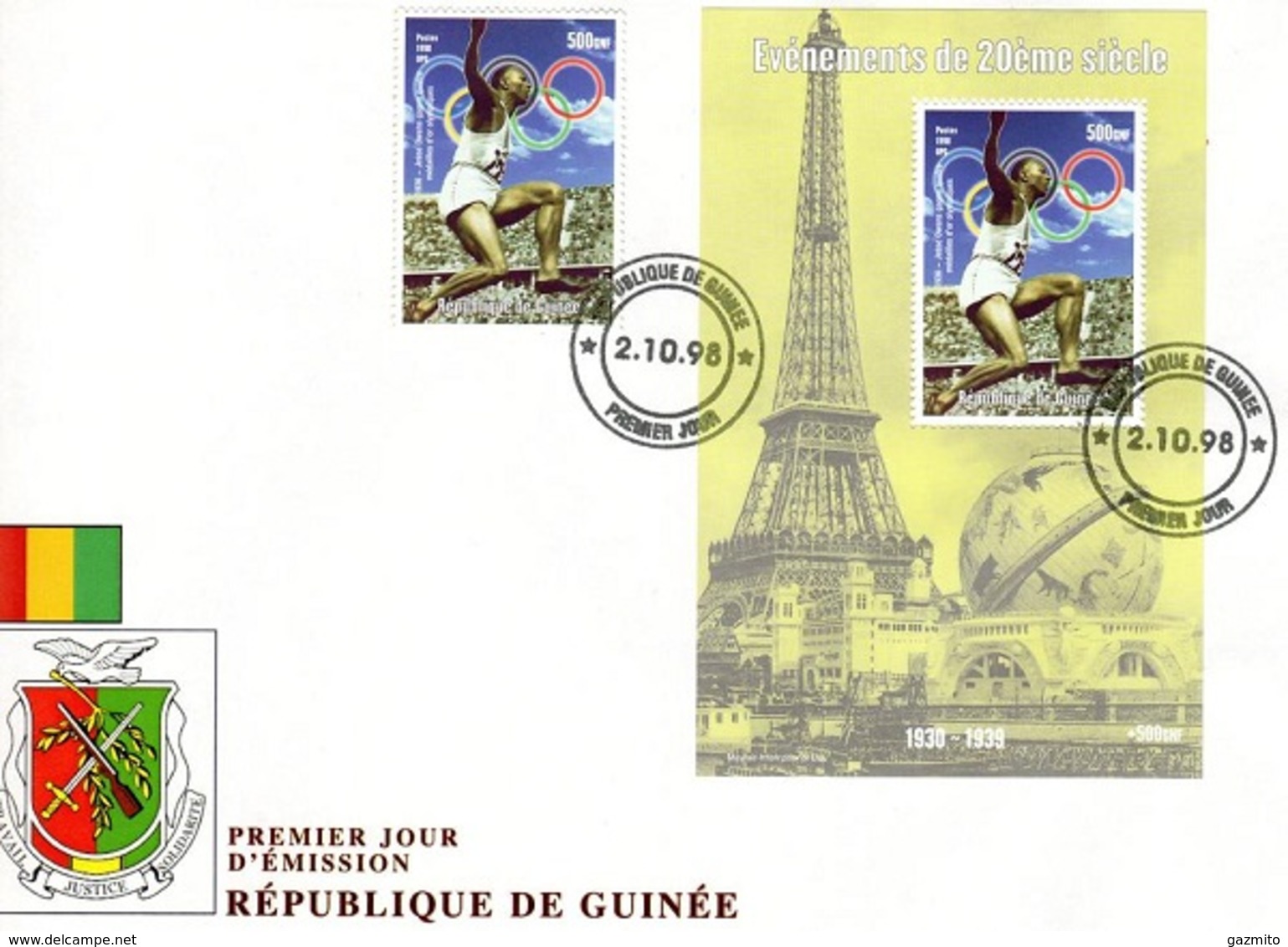 Guinea 1998, XXth Century, Olympic Games In Berlin, 1val +BF In FDC - Estate 1936: Berlino