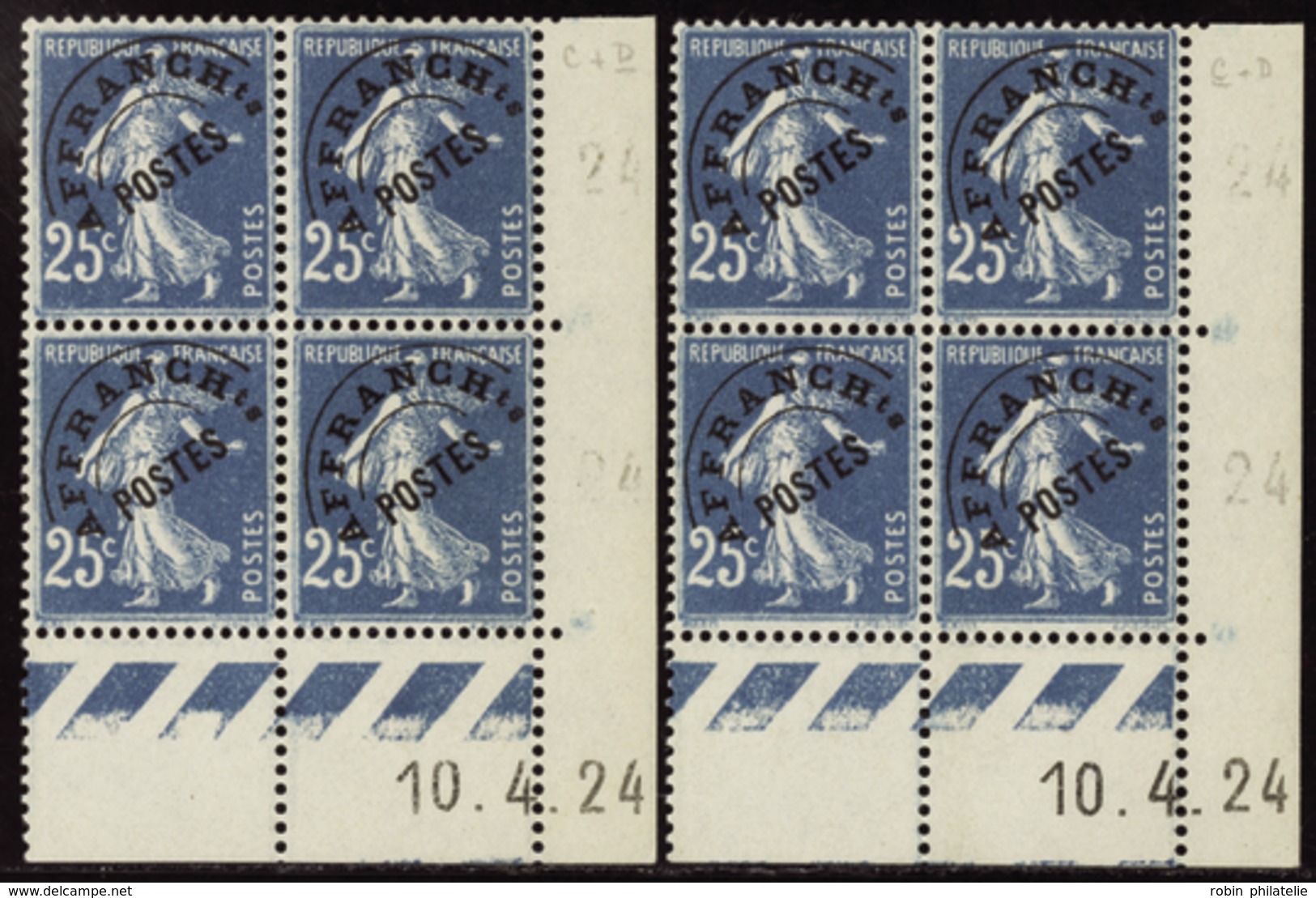 2277 N°56 A 25c Semeuse Bleu 10-4-24 Les 2 Galvanos Qualité:** Cote: 790  - Autres & Non Classés