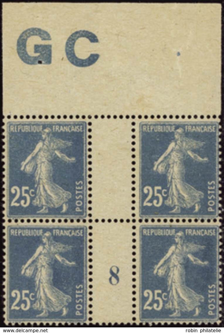 2388 N°140 25c Semeuse Bleu Clair Bloc De 4 Manch GC* Mill 8 Qualité:** Cote: 170  - Millésimes