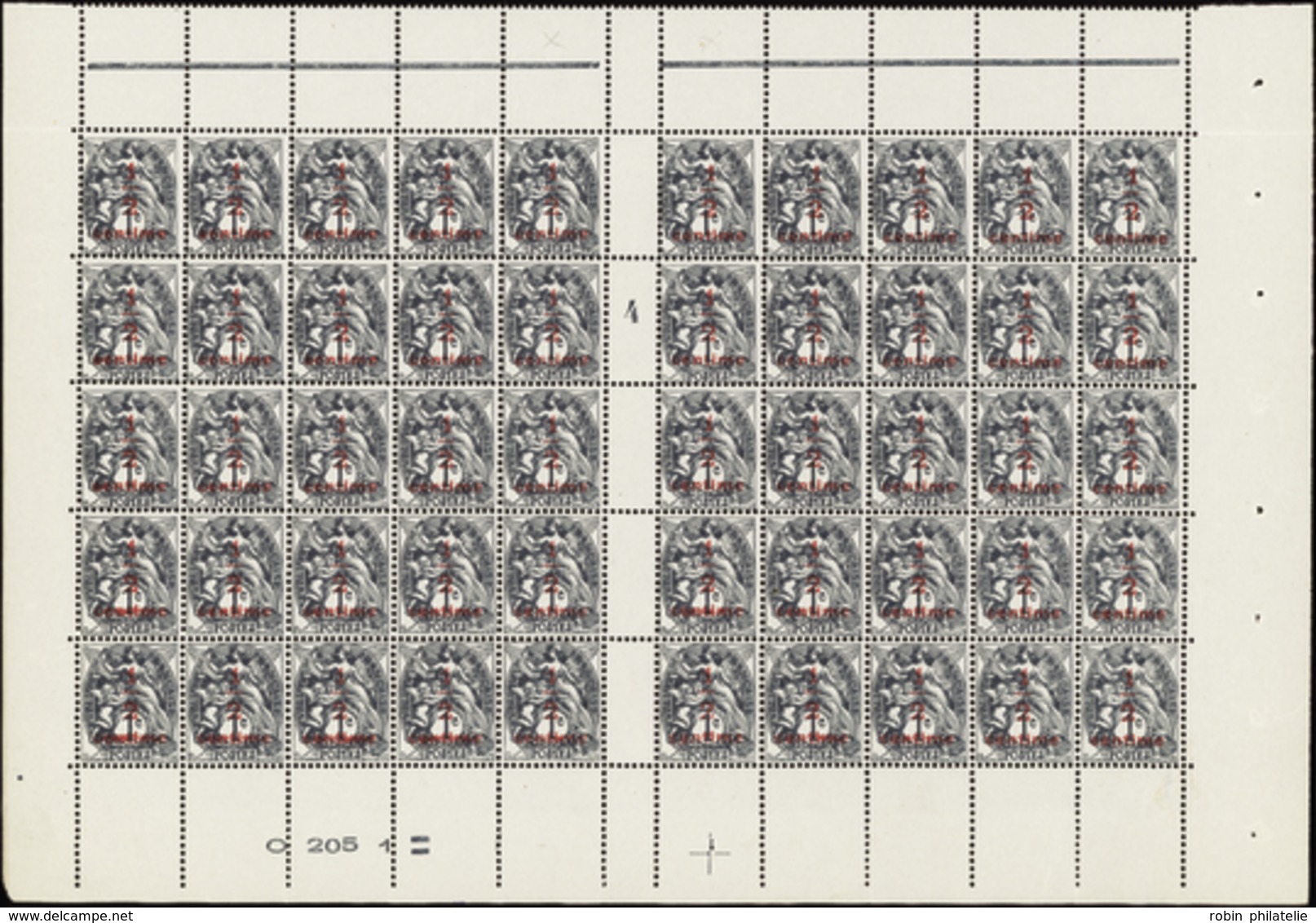 2447 N°157 1/2c Sur 1c Blanc Feuille De 50 Timbres Mill 4 Qualité:** Cote: .....  - Millésimes