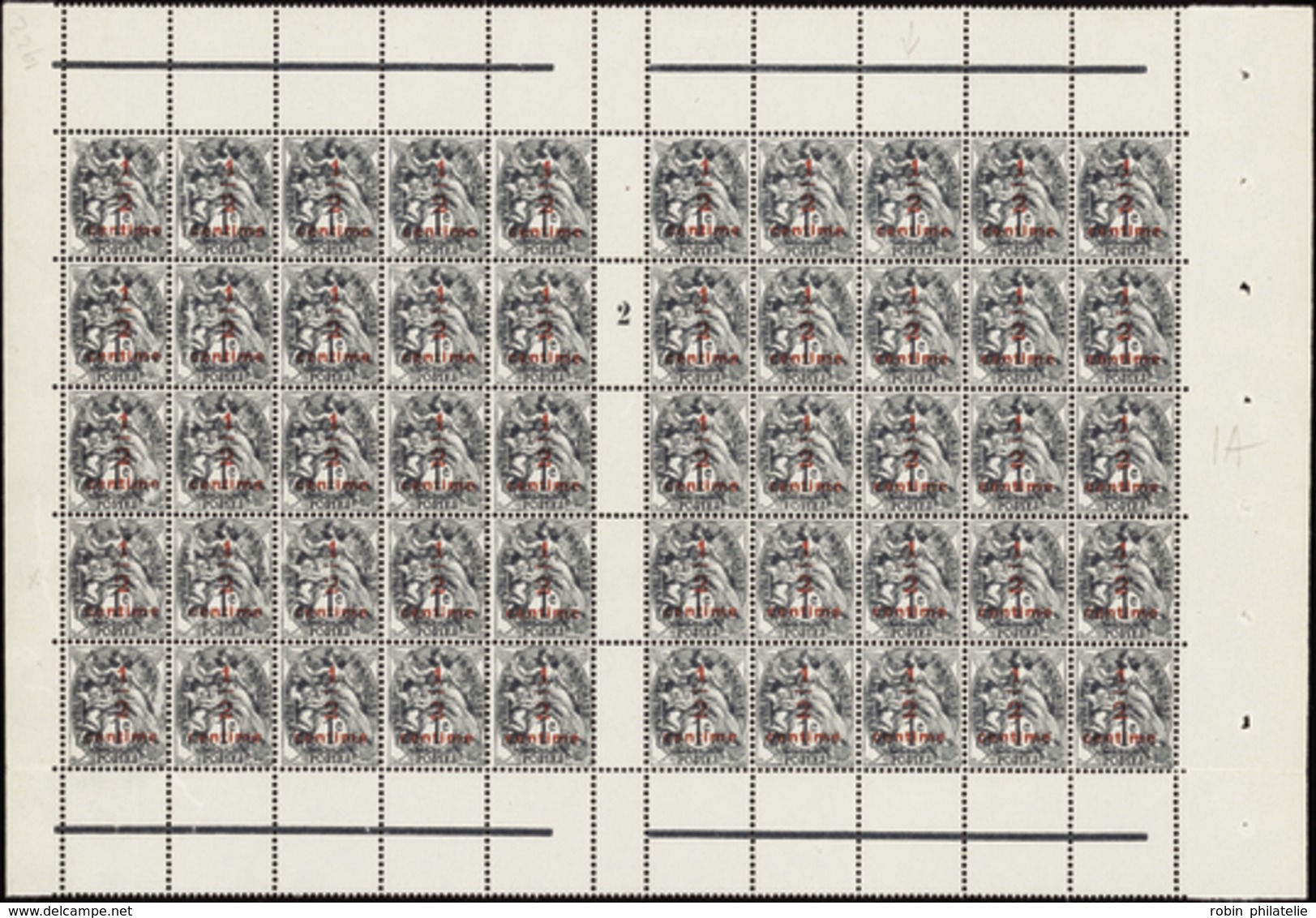 2448 N°157 1/2c Sur 1c Blanc Feuille De 50t Mill 2 (IA) 1ex Type IB Qualité:** Cote: .....  - Millésimes