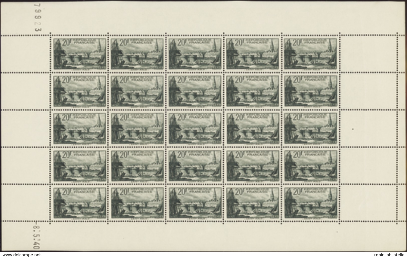 2476 N°394 20f Saint-Malo Feuille De 25 Timbres CD 8-5-40 Qualité:** Cote: 2500  - Millésimes