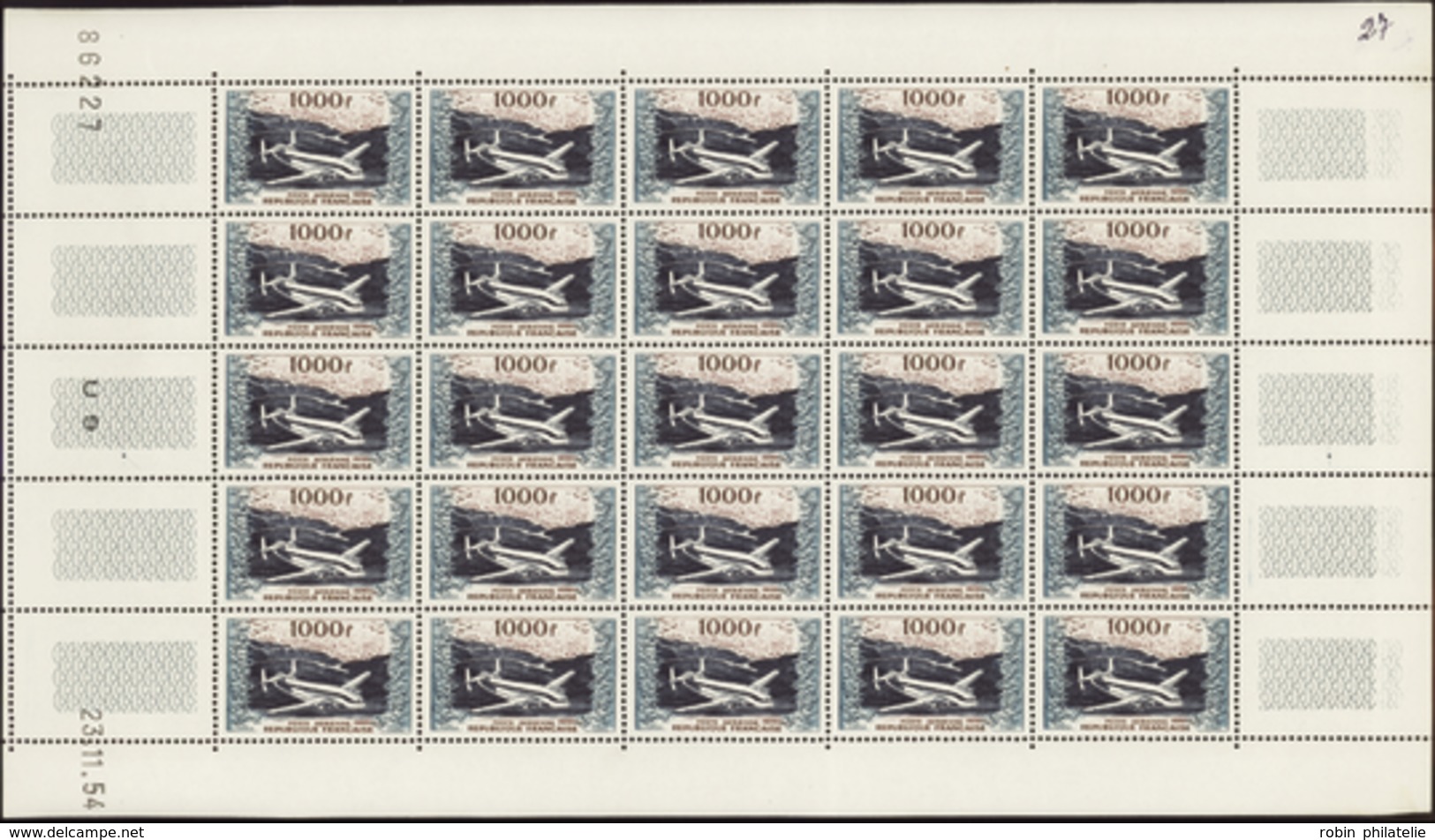 2524 N°33 1000f Provence Feuille De 25 Timbres CD 23-11-54 Qualité:** Cote: 3375  - Millesimes