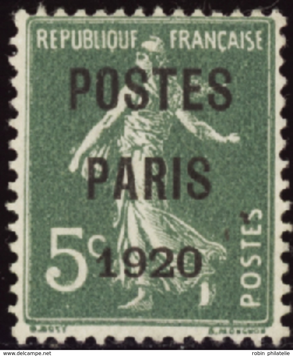 2534 N°24 5c Semeuse Vert "Postes Paris 1920" Qualité:(*) Cote: 170  - Autres & Non Classés