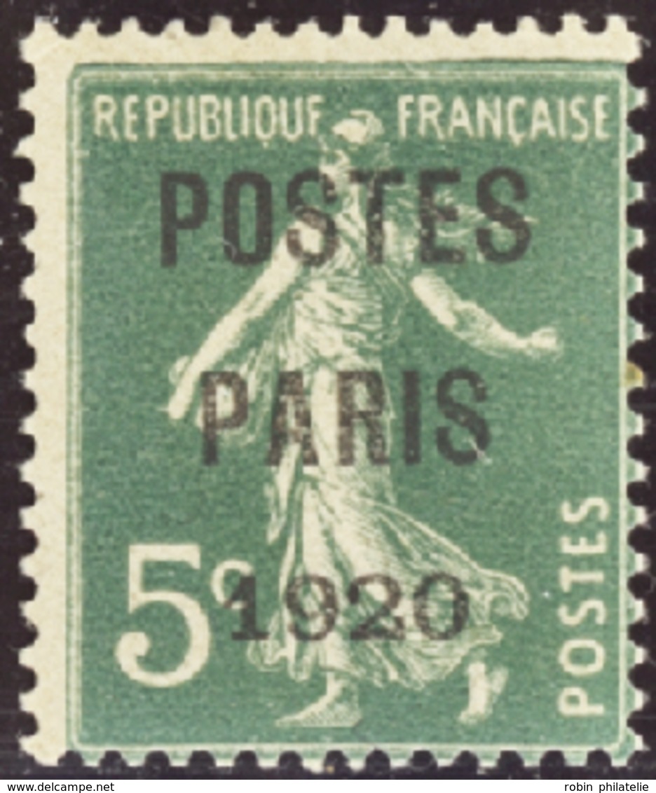 2535 N°24 5c Semeuse Vert "Postes Paris 1920" Qualité:* Cote: 425  - Autres & Non Classés