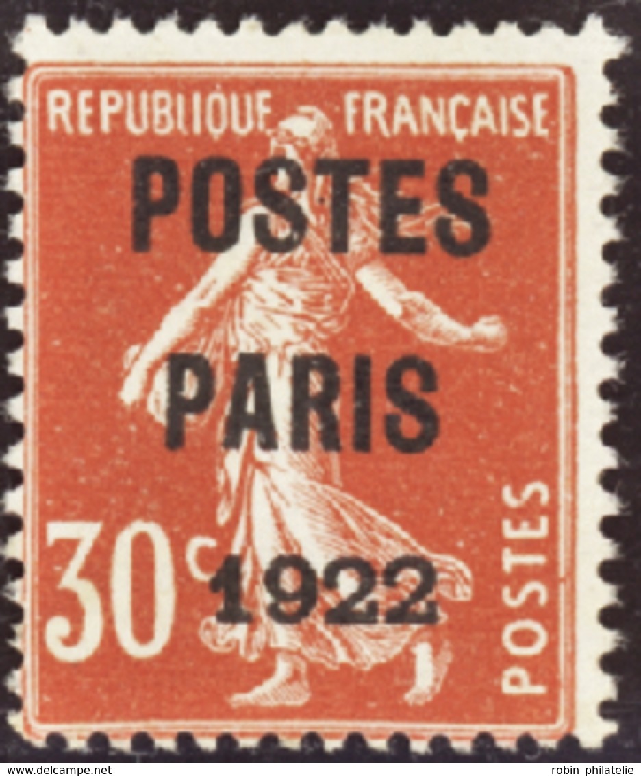 2543 N°32 30c Semeuse Rouge "Postes Paris 1922" Qualité:(*) Cote: 200  - Altri & Non Classificati