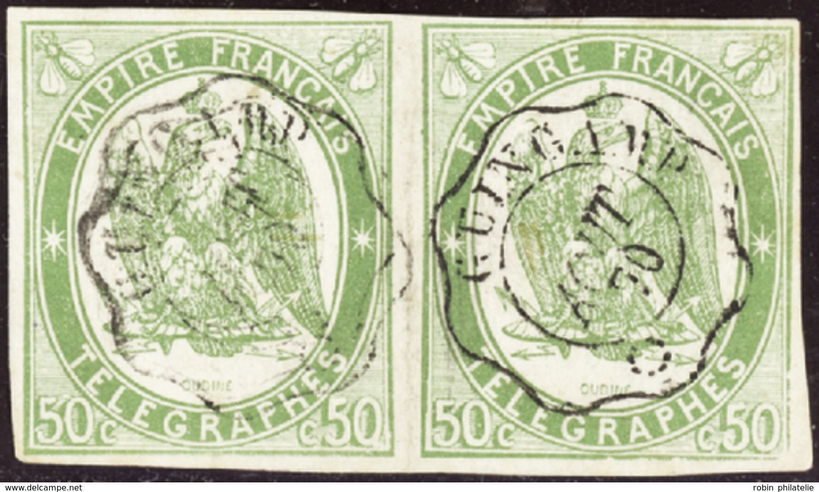 2862 N°2 50c Vert Paire TB (pli Entre Les 2 Timbres) Qualité:OBL Cote: 800  - Télégraphes Et Téléphones