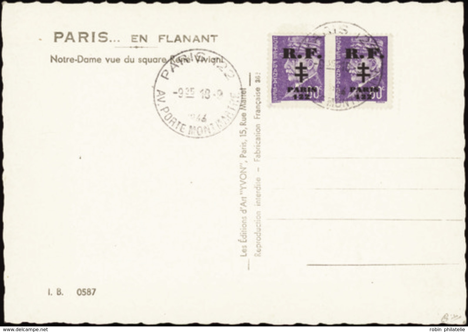 2980 Paris 122 N°64  60c Pétain X2 Sur Carte Qualité:OBL Cote: 340  - Libération