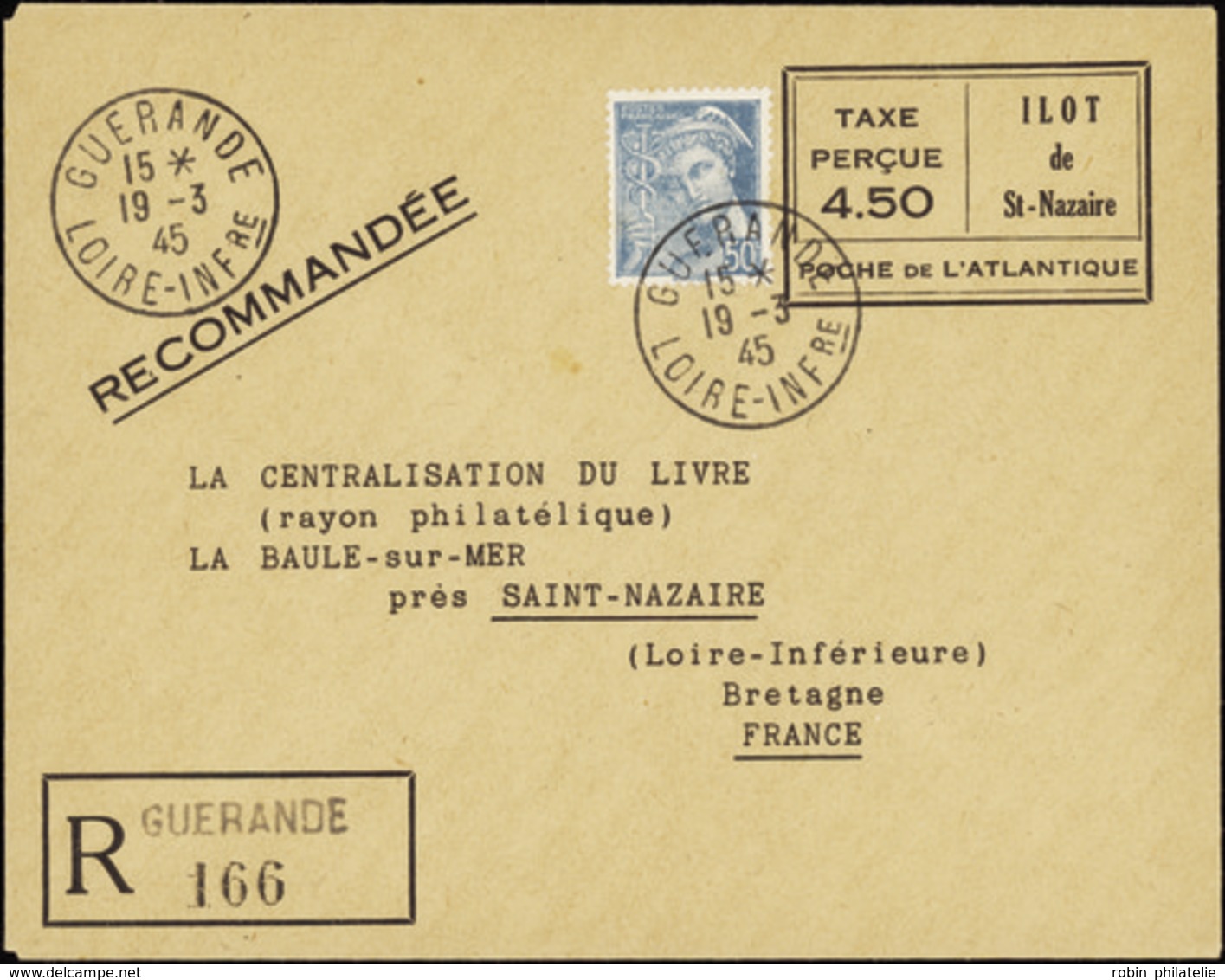 2992 Saint Nazaire Entier Postal N°7  4f50 Noir Qualité:OBL Cote: 500  - Libération