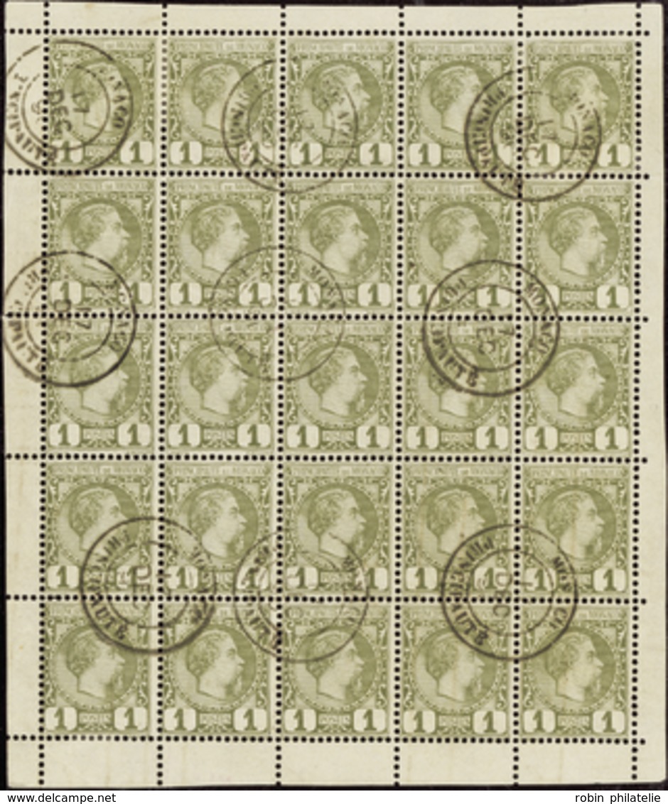 3041 N°1 1c Olive Bloc De 25 Timbres TB Qualité:OBL Cote: 700  - Autres & Non Classés