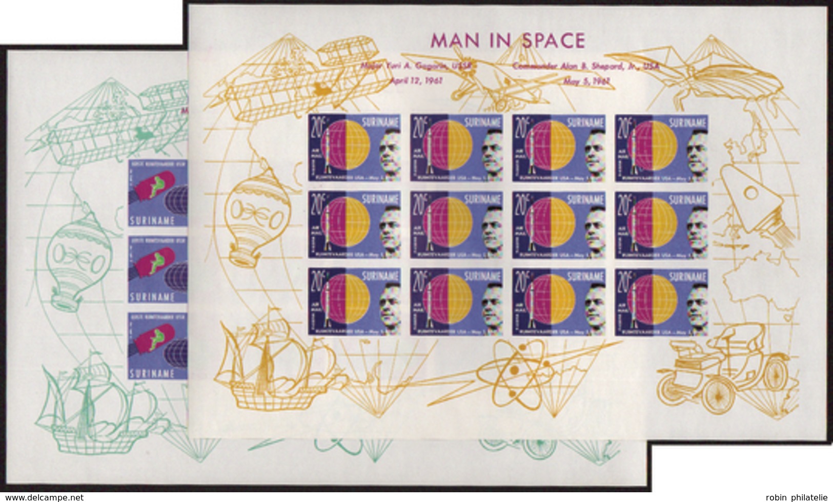 4464 N°26 /27 Astronautes 2 Blocs Non Dentelés Qualité:** Cote: 3600  - Surinam ... - 1975