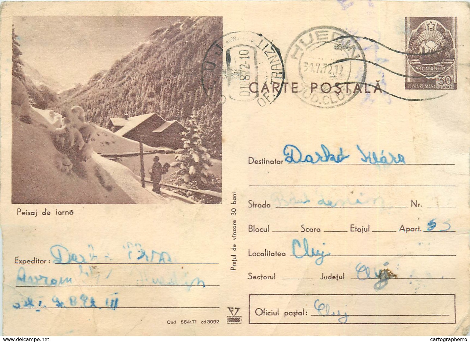 D1275 Postal Stationery Post Card Romania Winter Landscape - Roumanie