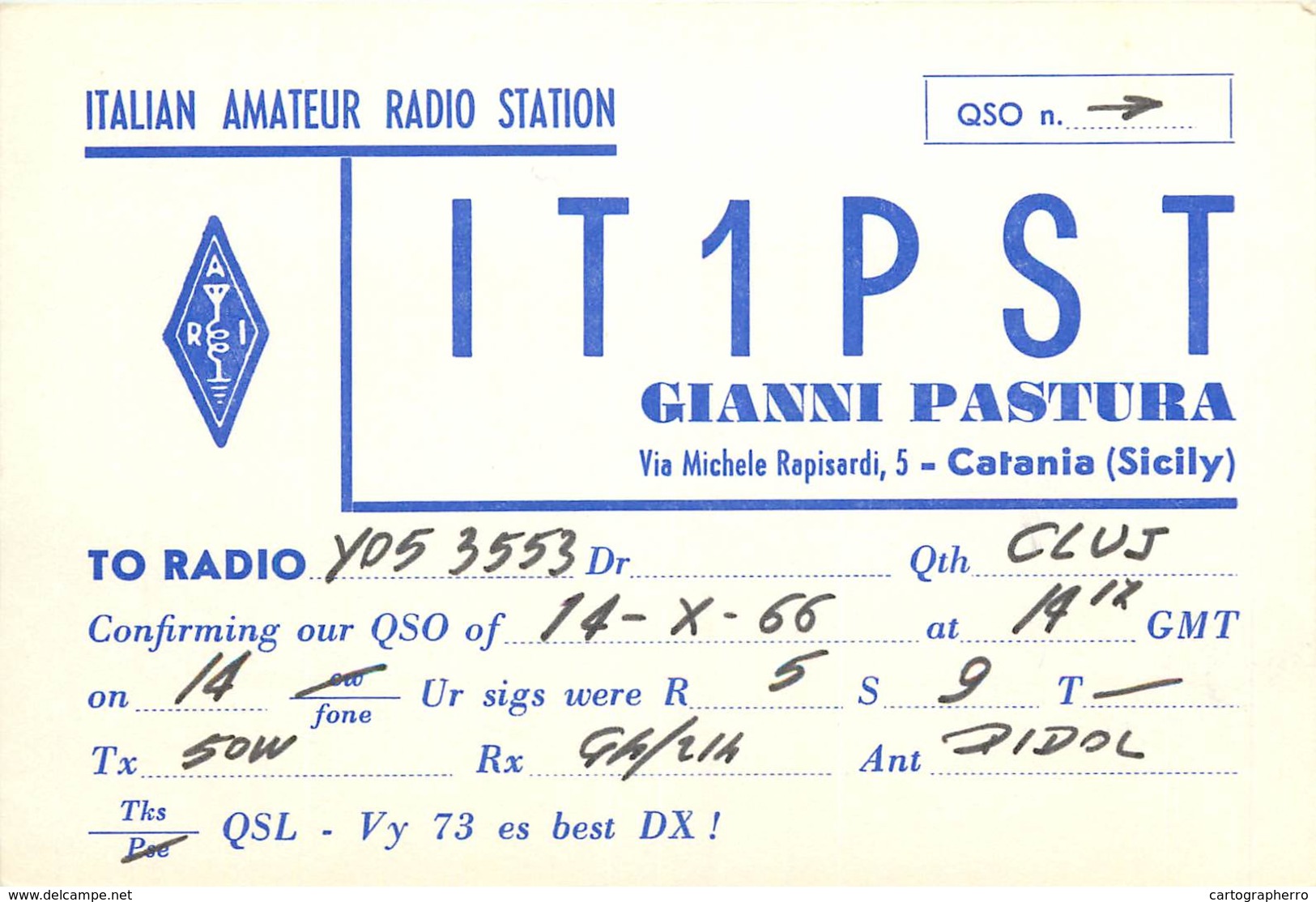D1276 Radio Amateur QSL Card Italy Catania Sicily - Radio Amateur