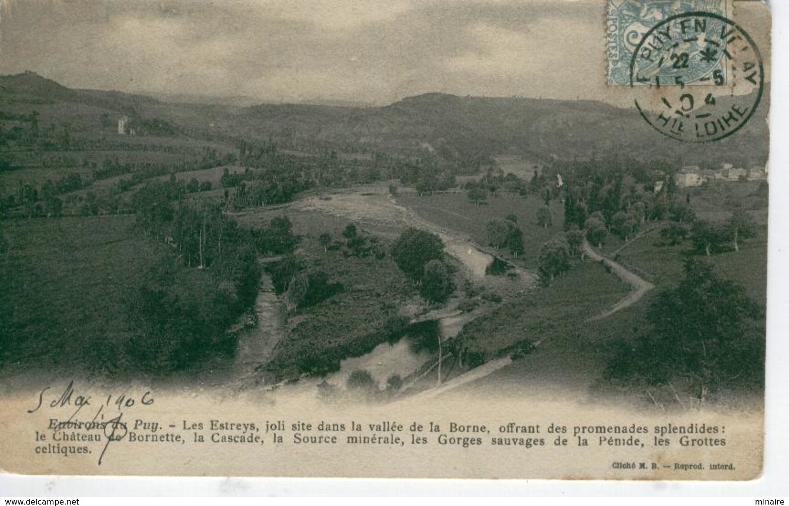 LES ESTREYS Près St Vidal, Polignac , Joli Site Vallée De La Borne -1904-dos Simple- Bon état - Autres & Non Classés