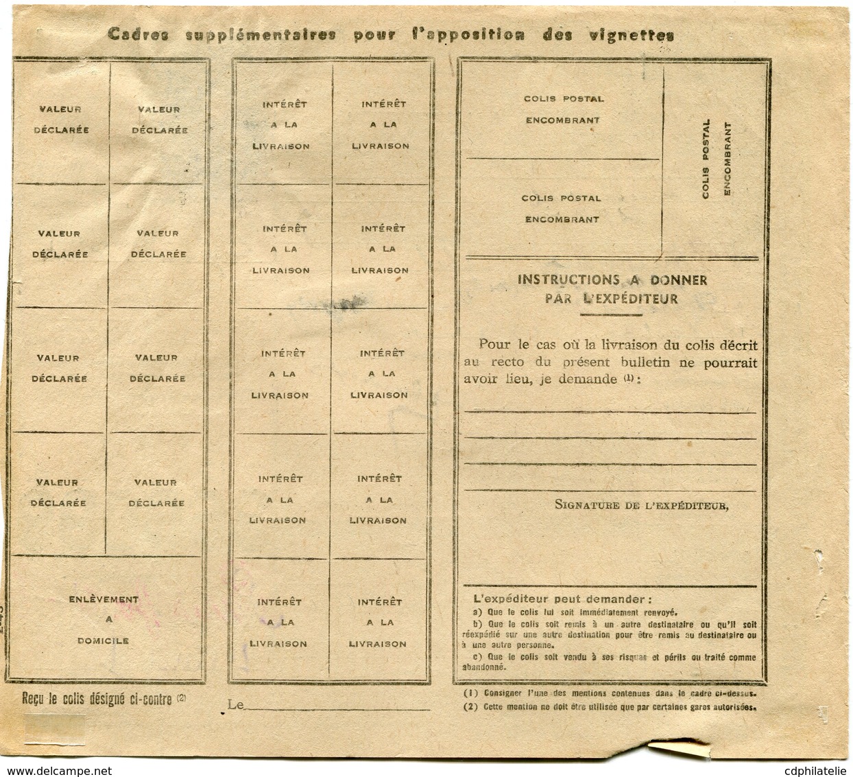 FRANCE BULLETIN D'EXPEDITION D'UN COLIS POSTAL AVEC OBLITERATION SAINTE-CROIX 8-12-43 AVEYRON - Cartas & Documentos