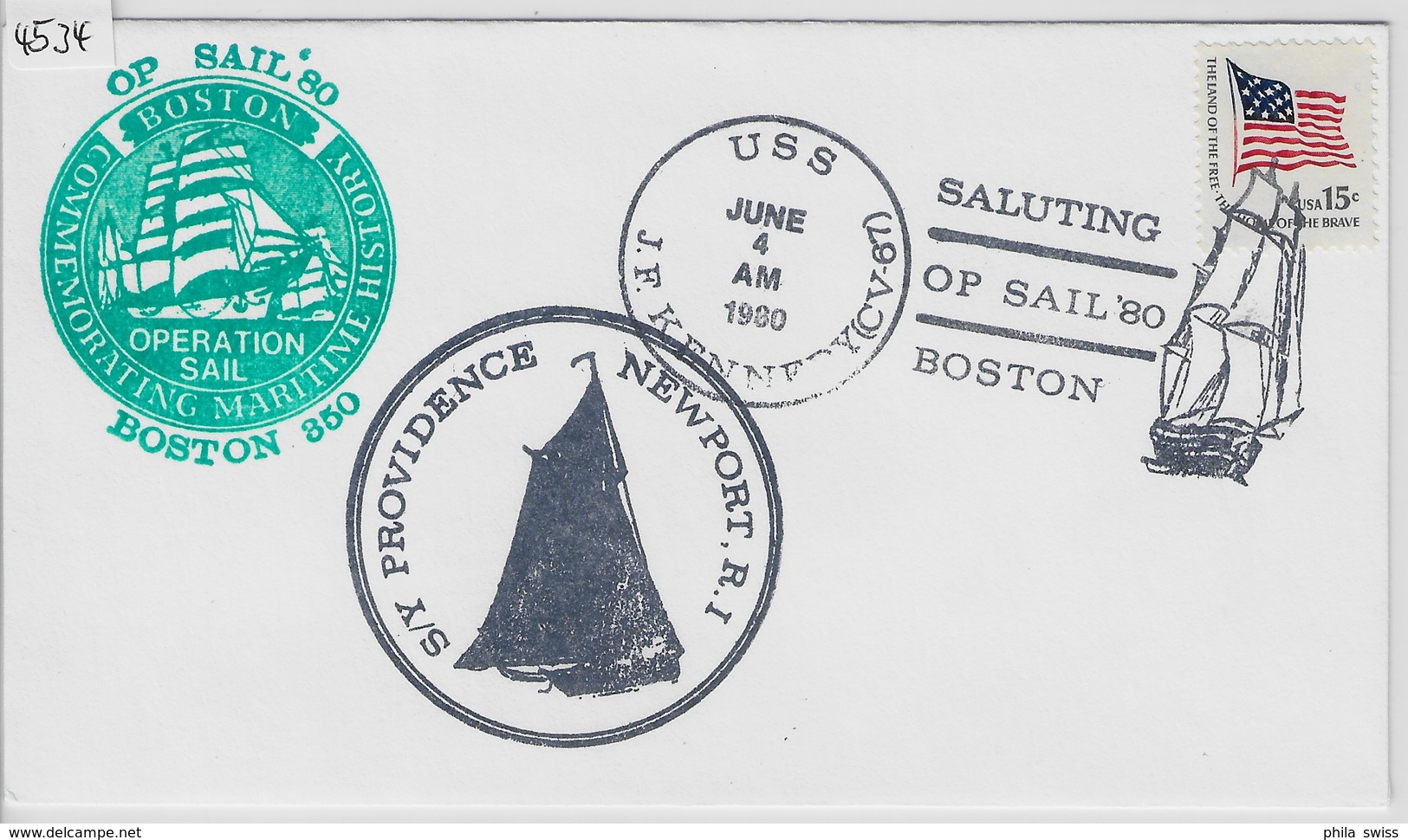 1980 OP SAIL'80 Boston - S/Y Providence Newport, R.I - USS J.F. Kennedy (CV-67) 4. June - Vela