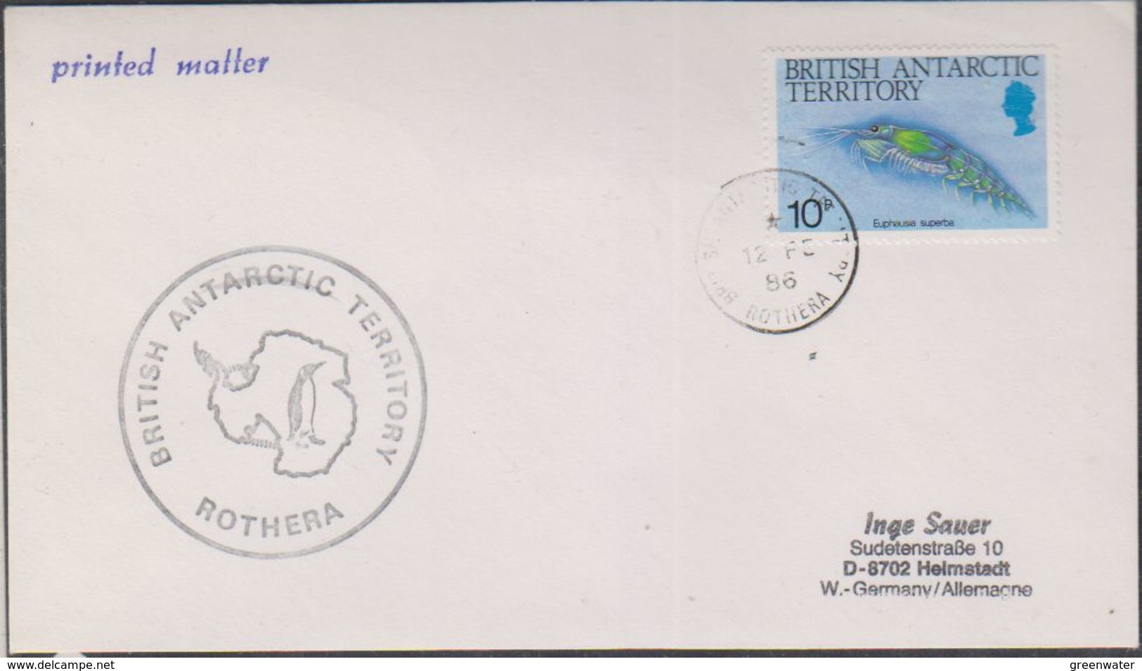 British Antarctic Territory 1986 Ca Rothera 12 Fe 86  (38429) - Brieven En Documenten