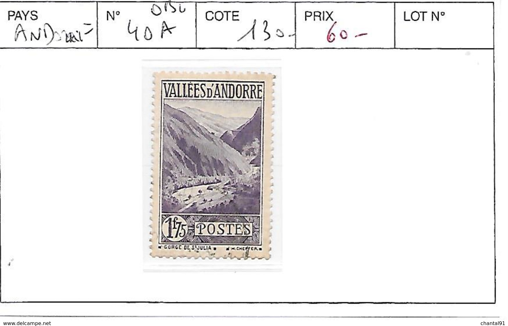 ANDORRE FRANCAIS N° 40 A OBL COTE : 130 € - Oblitérés