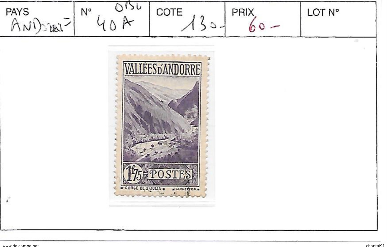 ANDORRE FRANCAIS N° 40 A OBL COTE : 130 € - Used Stamps