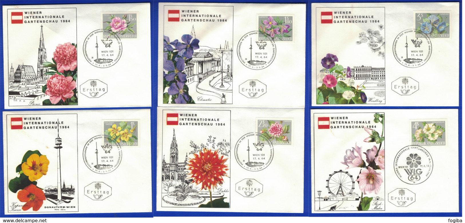 QS27  Austria Österreich FDC 1964: Flora Flowers; Wiener International Garten Show WIG '64 - Mi.1145-1150 - Altri & Non Classificati