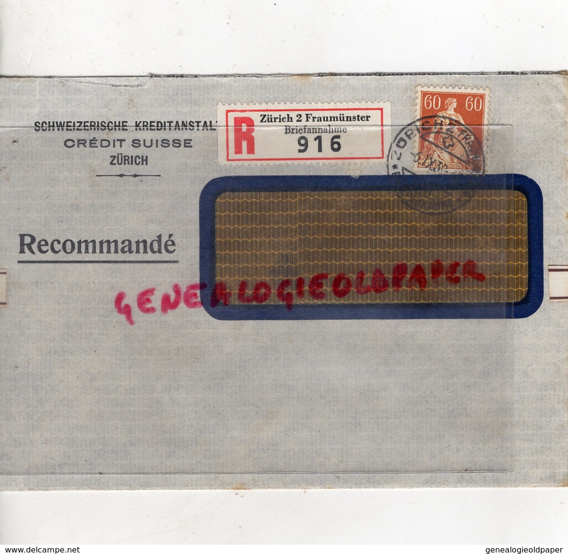 SUISSE - ZURICH- SCHWEIZERISCHE KREDITANSTALT- CREDIT SUISSE- RECOMMANDE 1939- CACHET SAINT JUNIEN - Switzerland