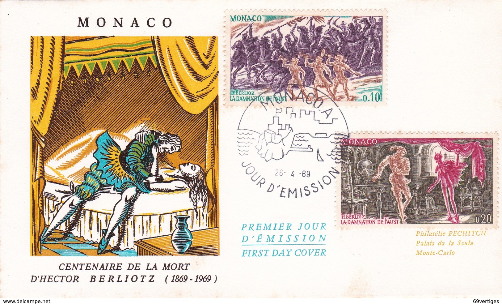 MONACO, 1er Jour Centenaire De La Mort D'Hector Berlioz, 26.4.69 - FDC