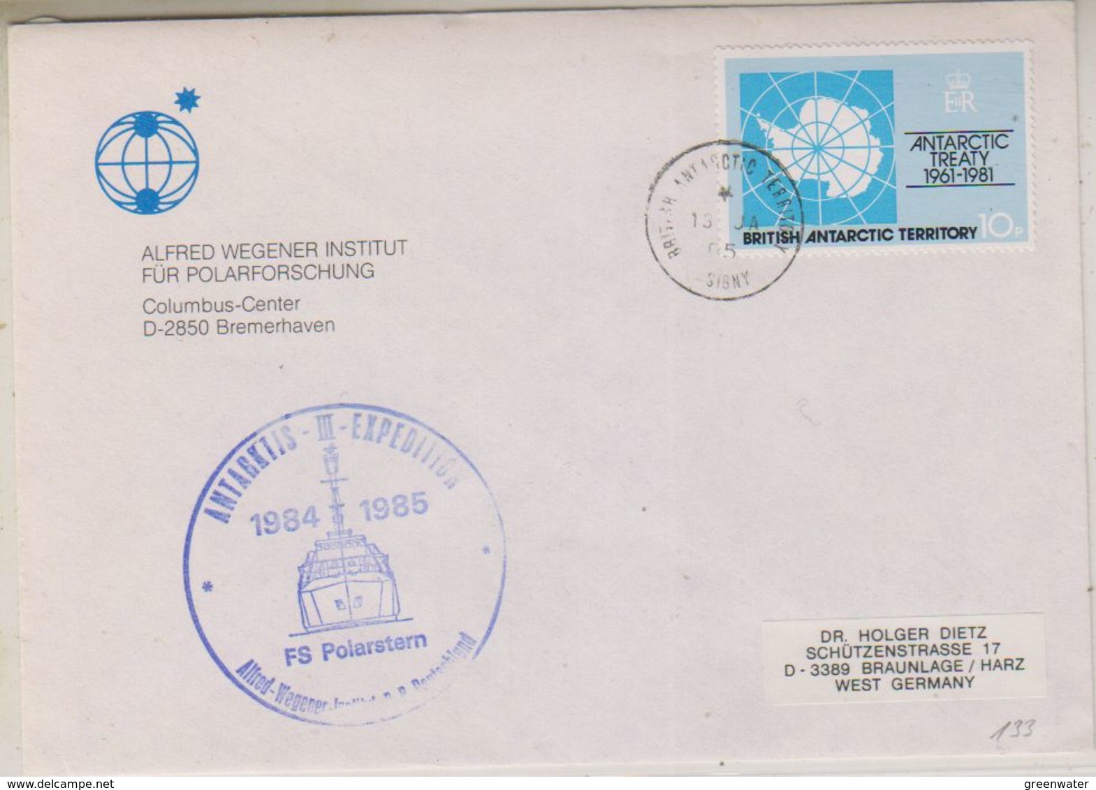 British Antarctic Territory Signy 1985 Cover Alfred Wegener Institut Ca13 Ja 85 Signy (38433) - Brieven En Documenten