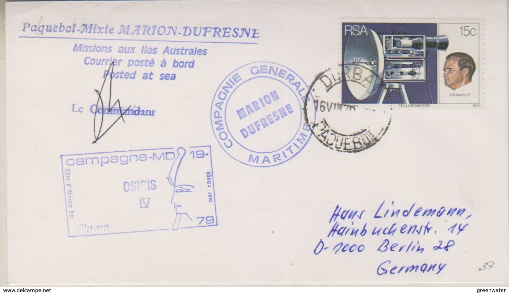 South Africa 1979 Paquebot Marion Dufresne Ca 16 VIII 79 Signature  (38435) - Poolshepen & Ijsbrekers