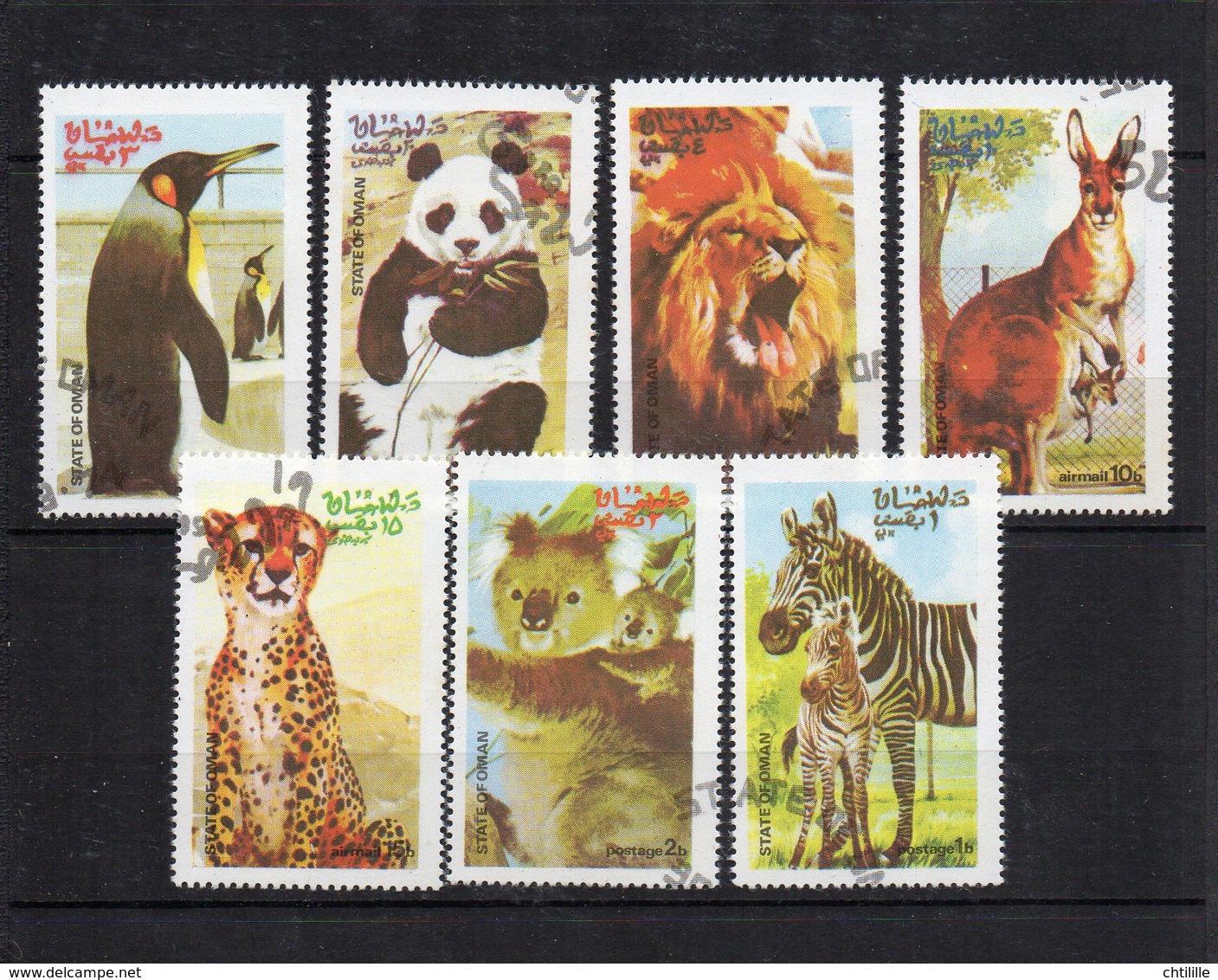 DT176K OMAN LOT 7 TIMBRES OBL ANIMAUX FAUNE PANDA FELINS AUTRES - Oman