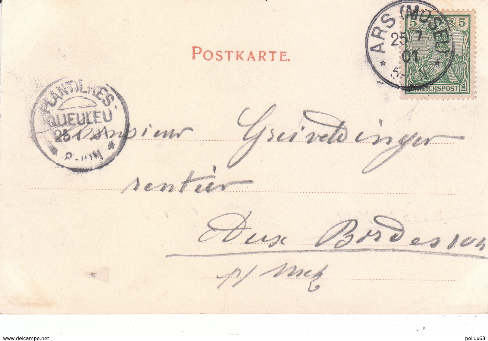 CPA PRECURSEUR ARS AN DER MOSEL (57) (TIMBRE REICHPOST 1901) - Ars Sur Moselle