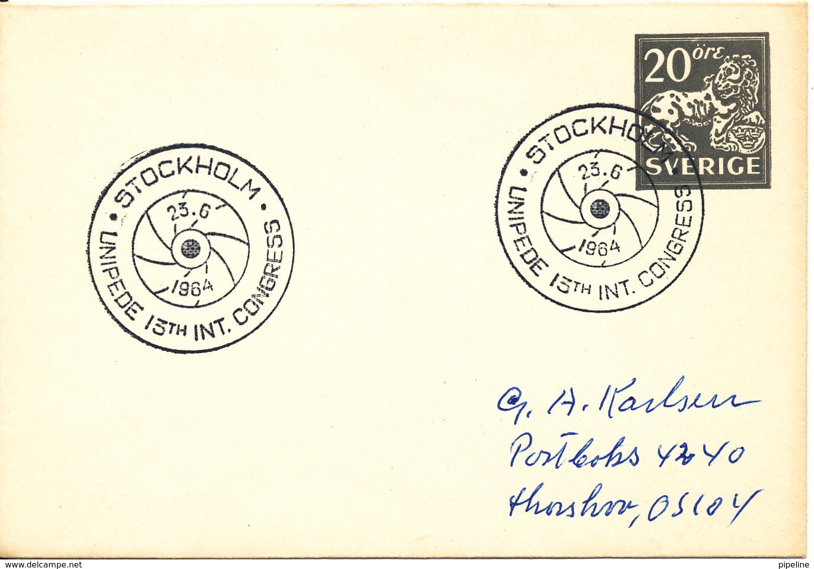 Sweden Small Postal Stationery Cover With Special Postmark Unipede 13th Int. Congress Stockholm 23-6-1964 - Postal Stationery