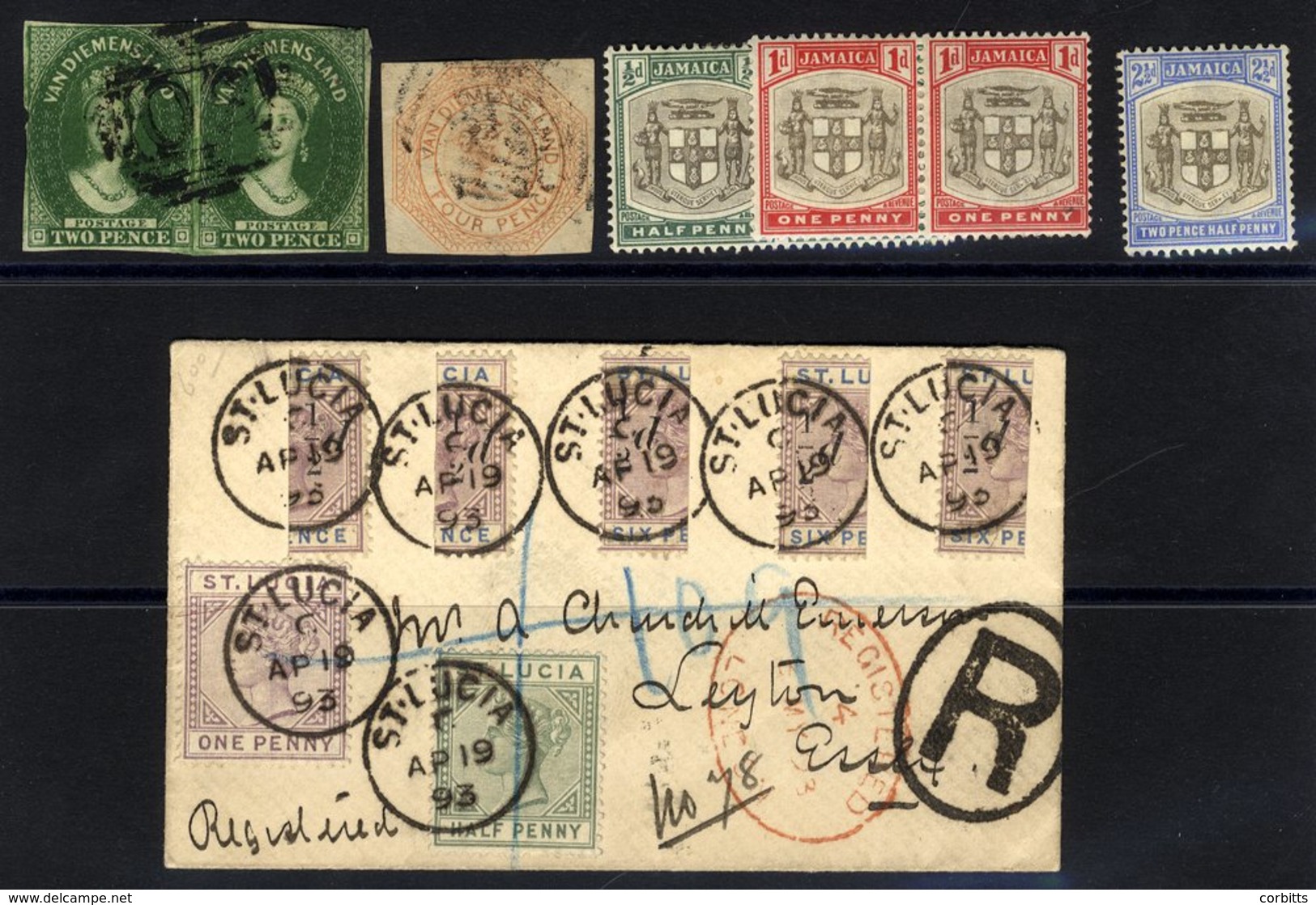 BRITISH COMMONWEALTH Small Selection In Mixed Condition,, Tasmania 1853-55 4d U, 1855 2d Pair U (thin Spots), Jamaica 19 - Other & Unclassified