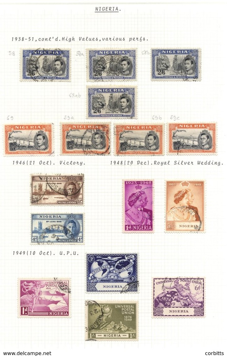 BRITISH AFRICA KGVI VFU Range On Leaves From Nigeria Incl. 1938 Defins Incl. Perf Variations, 1948 Wedding, 1949 UPU Set - Autres & Non Classés