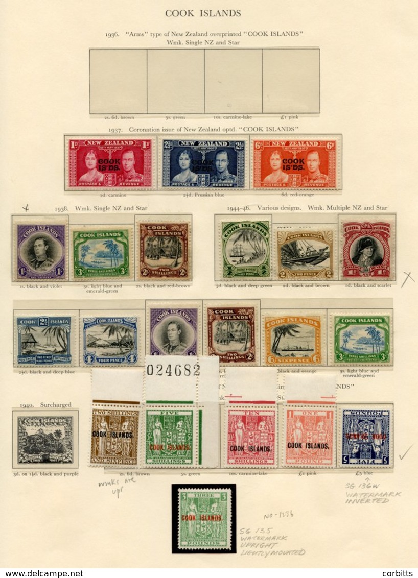 COOK ISLANDS 1937 Coronation UM, 1938 & 1944 Sets (toned Gum/disturbance), 1943-54 2/6d To £1 Arms Wmk Upright, £5 Wmk I - Autres & Non Classés