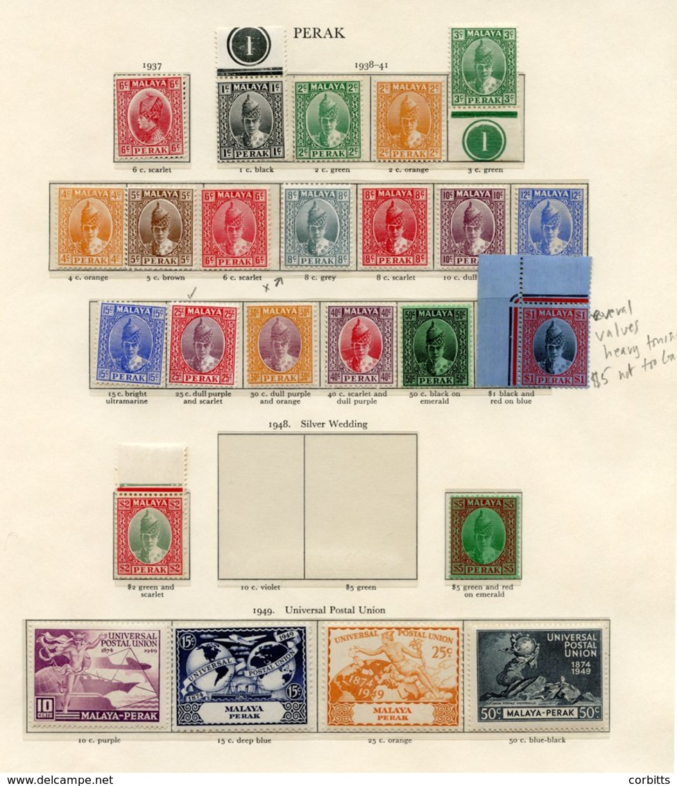 MALAYA (PERAK) 1938-41 Set UM (either Gum Toned Or Disturbed Gum), 1949 UPU Set UM, 1950 Set UM. PERLIS 1949 UPU & 1951- - Other & Unclassified