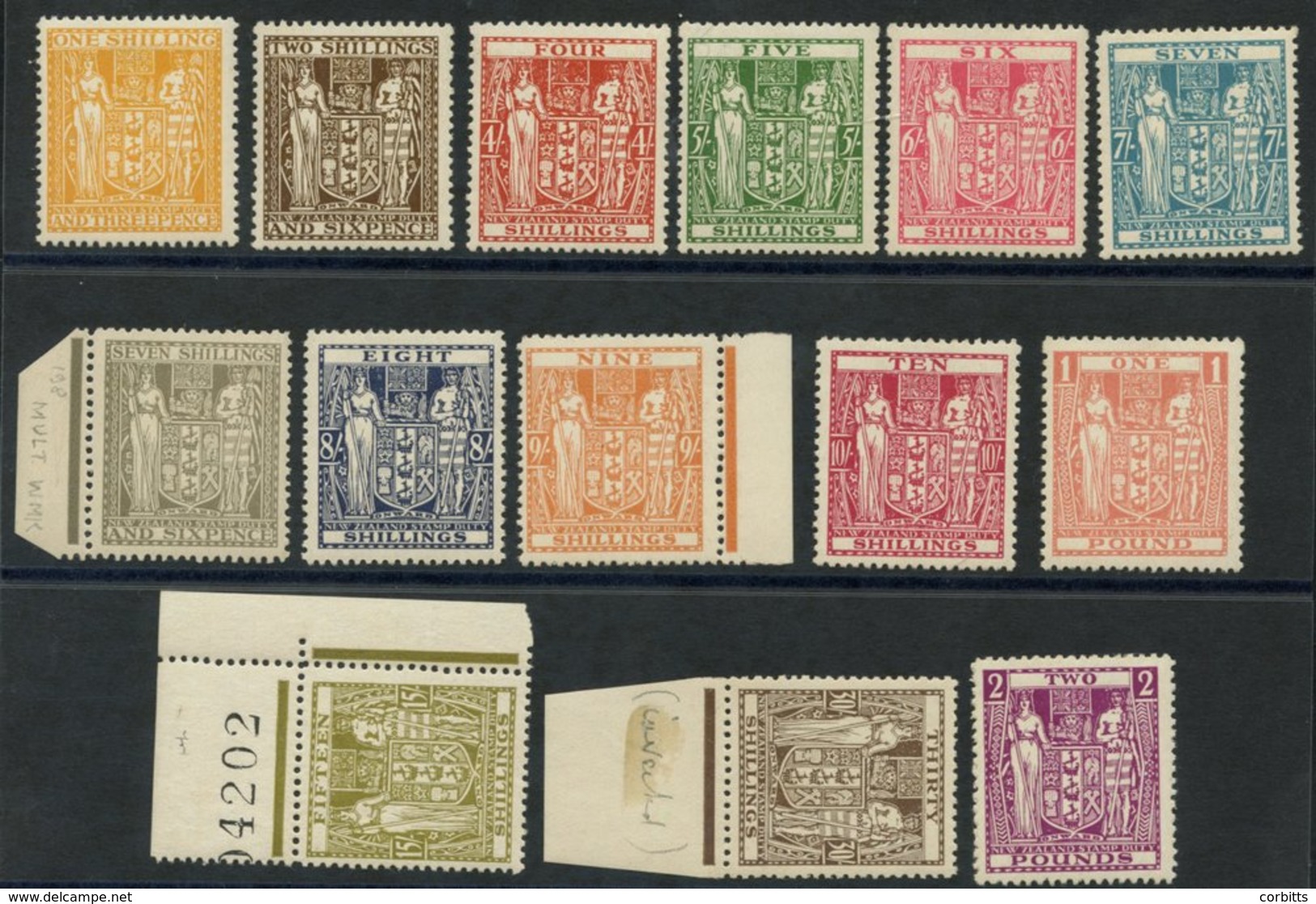 NEW ZEALAND 1940-58 Arms 1/3d, 2/6d, 4s, 5s, 6s M, 7s, 7/6d, 8s, 9s, 10, 15s, £1, 30s Wmk Inverted & £2 Wmk Inverted, Al - Altri & Non Classificati