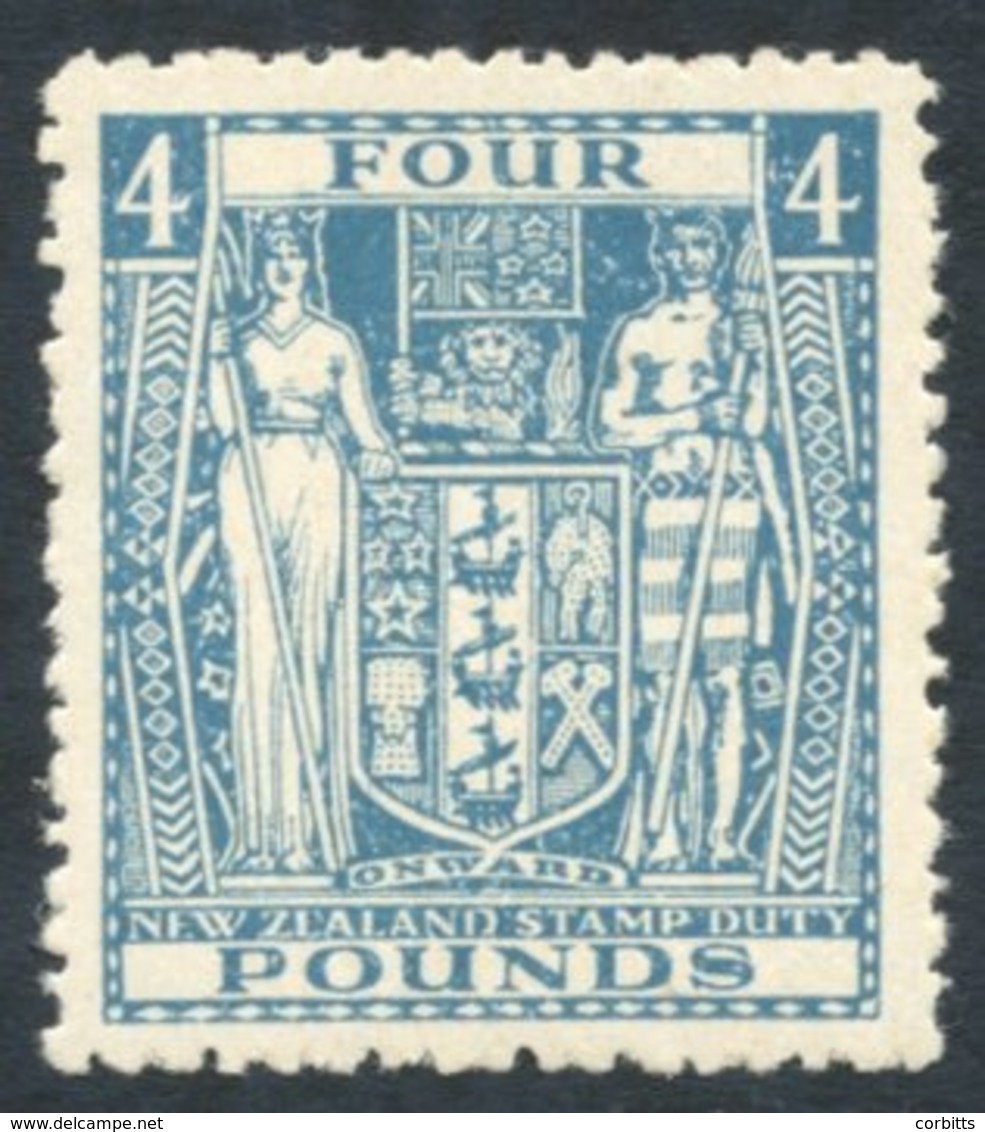NEW ZEALAND 1952 Arms £4 Light Blue Wmk Inverted UM (gum Toned), SG.F210. Cat. £350 - Other & Unclassified