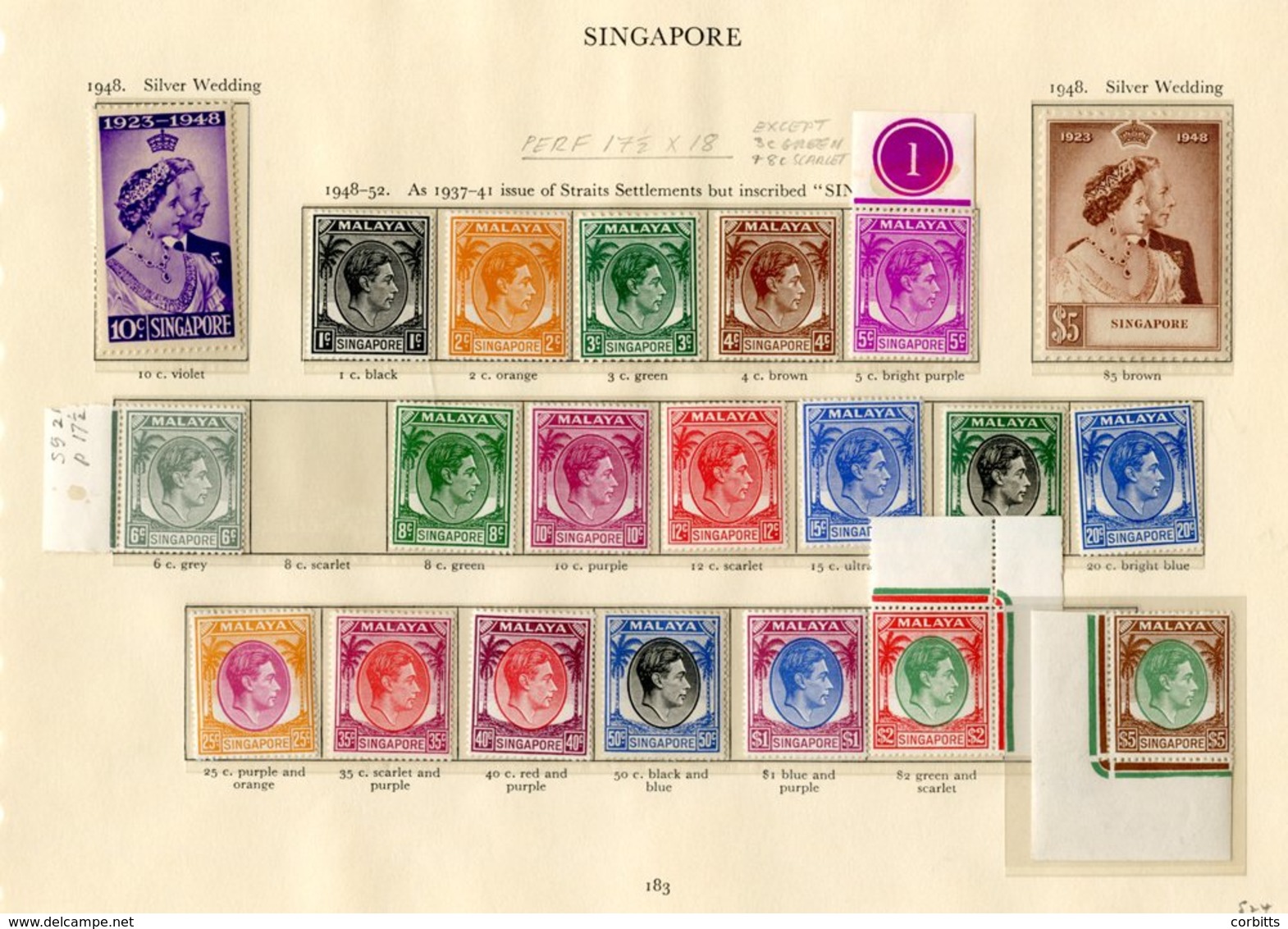 SINGAPORE 1948-52 P.17½ X 18 Set UM + 1948 Wedding M, 1949 UPU UM (toned), Cat. £425. (25) - Other & Unclassified