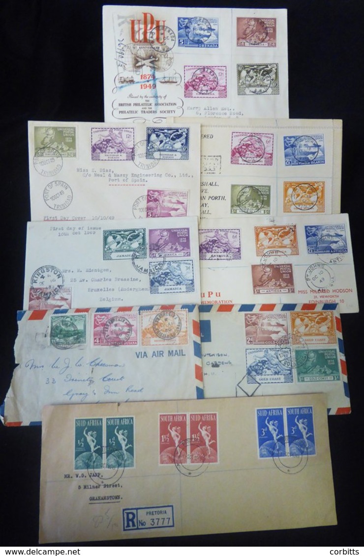 1949 UPU FDC's - Antigua, Grenada, Jamaica, South Africa And Trinidad & Tobago, Also Gold Coast And Virgin Islands Full  - Autres & Non Classés