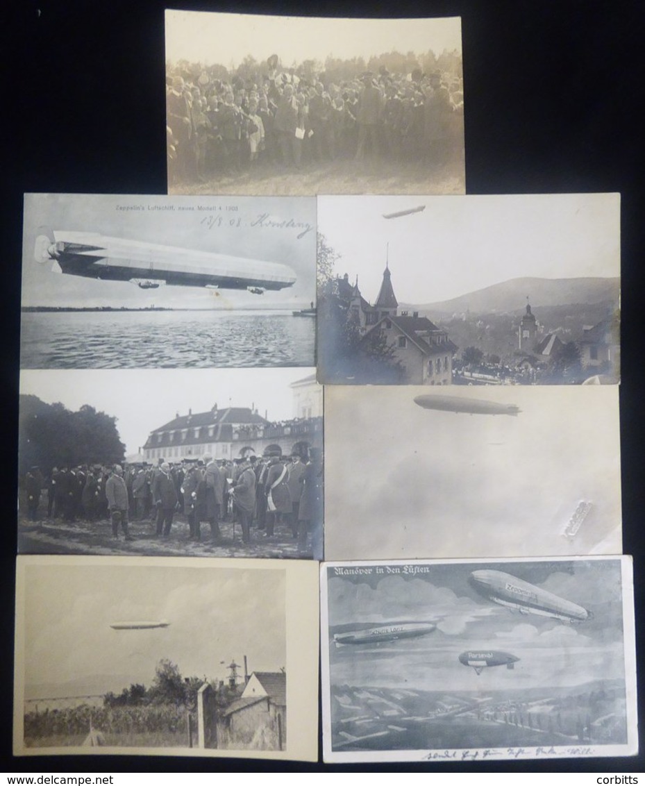 1908-15 Range Of Seven Different Early Photographic Postcards Depicting Zeppelins In Flight (5) & Barron Von Zeppelin (2 - Other & Unclassified