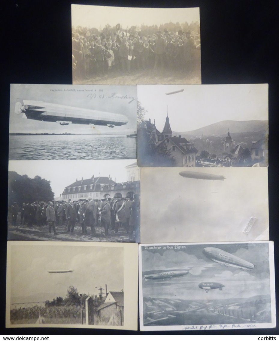1908-15 Range Of Seven Different Early Photographic Postcards Depicting Zeppelins In Flight (5) & Barron Von Zeppelin (2 - Altri & Non Classificati