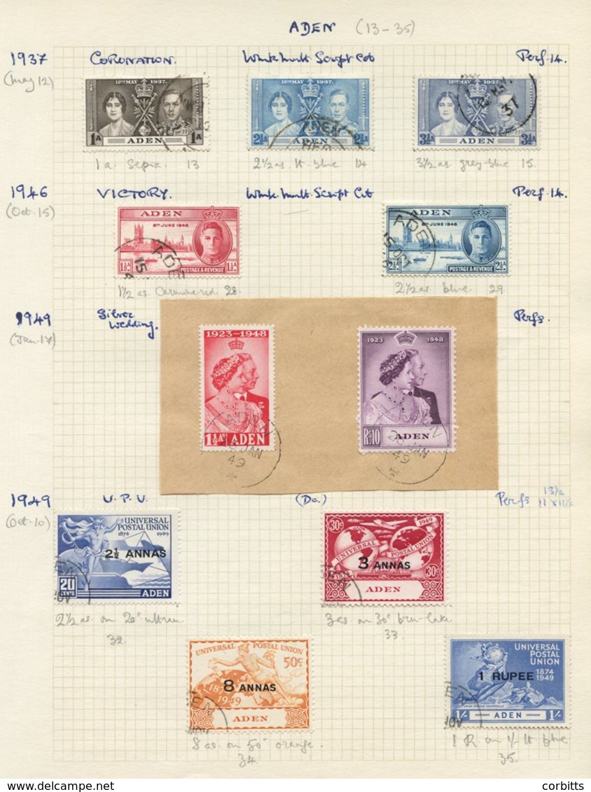 Miscellaneous M & U Mainly Written Up On Leaves Incl. India Used In Aden With KGV Vals To 8a, 1937 Dhow U Set To 5r Plus - Altri & Non Classificati