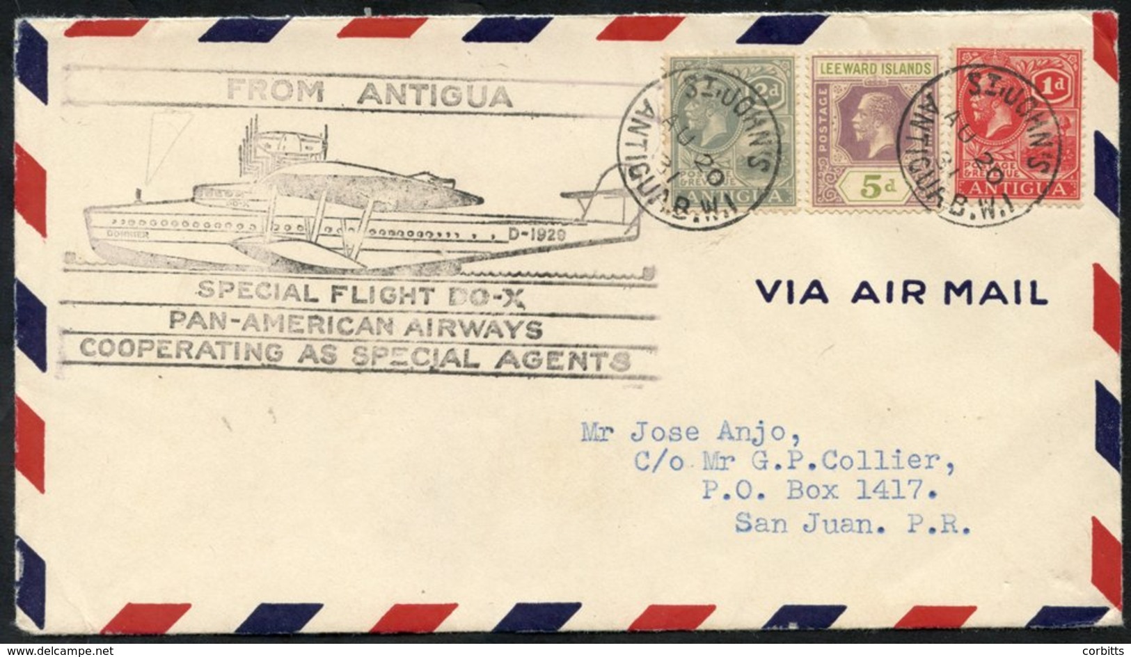 1931 Aug 20th Do-X Flight St. Johns - San Juan With Antigua/Leewards Islands Mixed Franking & Fine Cachet. - Autres & Non Classés