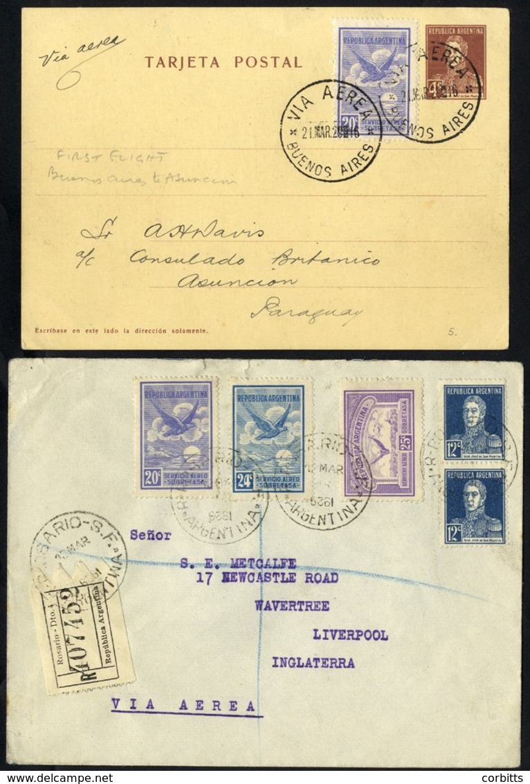 1928-29 Reg Covers (6) With Some Foxing Incl. Rosario To Liverpool (19 Vals), Attractive Group, Also 22/3/29 Postal Stat - Altri & Non Classificati