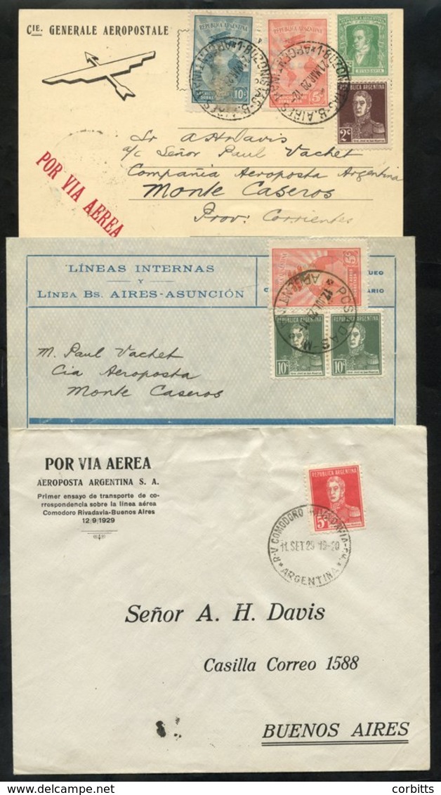 1929 First Flight Covers (3) CAA Buenos Aires - Monte Caseros (CGA Card) Only 24 Flown, FICAELLI Flight Posadas - Monte  - Other & Unclassified