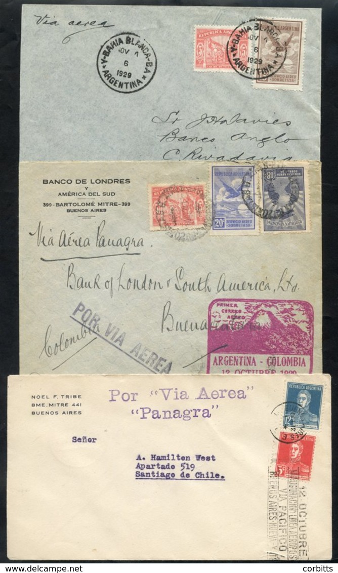 1929 First Flight Covers (3) PANAGRA Oct 12th Buenos Aires - Santiago With Special Slogan Pmk (only 14 Flow), Another Bu - Altri & Non Classificati