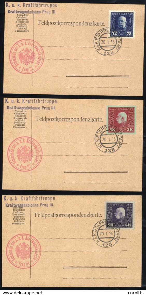 1915-16 Austro-Hungarian Military Post, 26 Feldpost Cards Franked With Different 'Prince Joseph I' Issues With Vals To 5 - Altri & Non Classificati