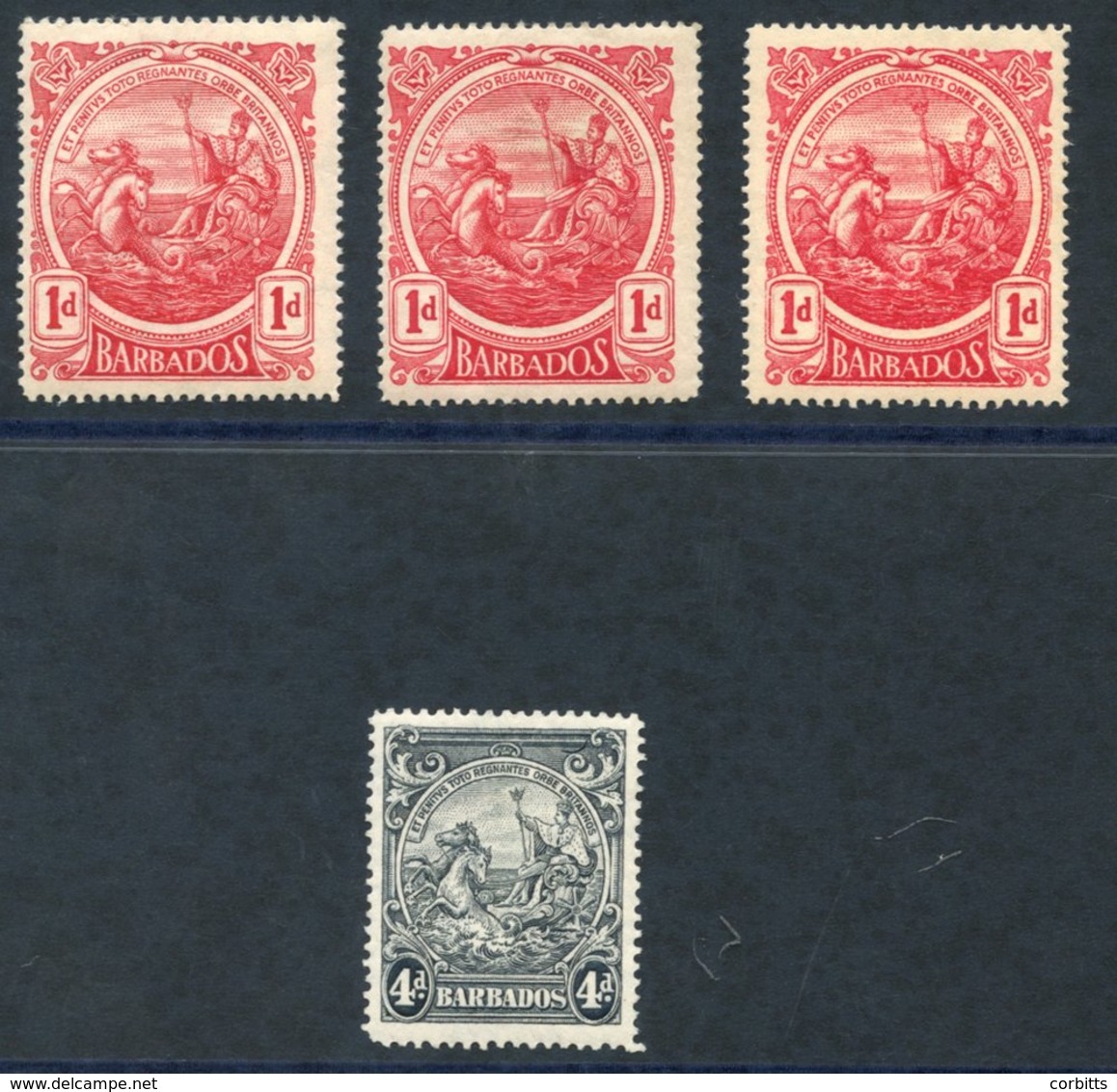 1916-19 MCCA 1d (3) Incl. Wmk Reversed M, SG.183/183x, Also 1938 4d Black Incl. Variety 'curved Line At Top Right' SG.25 - Altri & Non Classificati